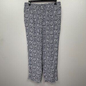 Talbots Floral Paisley Pants Womens Plus X Navy Blue Pull‎ On Lightweight